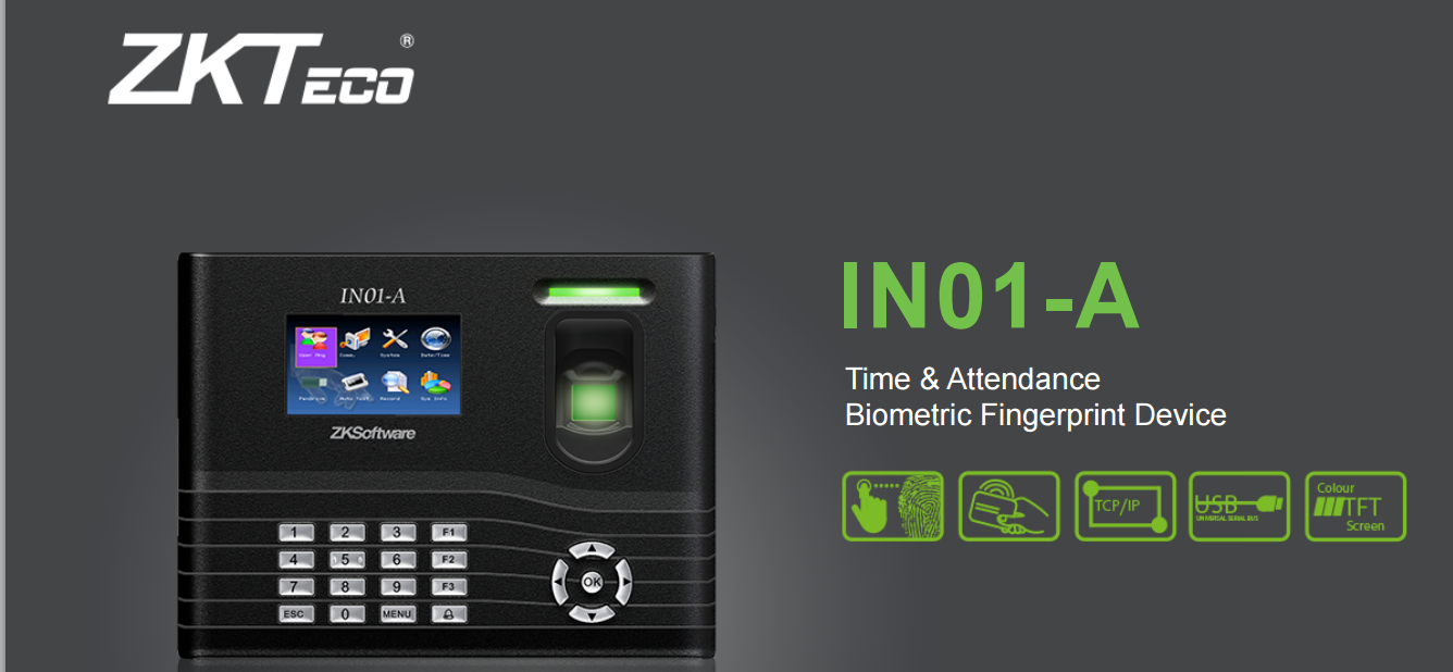 THE ZKTECO IN01-A FINGERPRINT TIME ATTENDANCE & ACCESS CONTROL TERMINAL